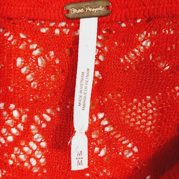 Free People, Red Long Sleeve Top, Open Knit, Oversized, Size MED, Lt. Wt., Soft - Picture 2 of 16